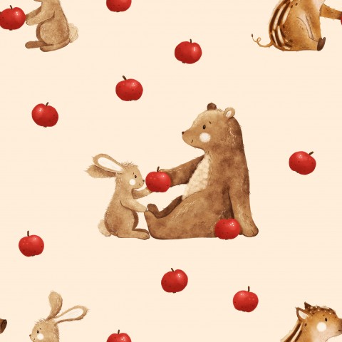 French Terry animals and apples