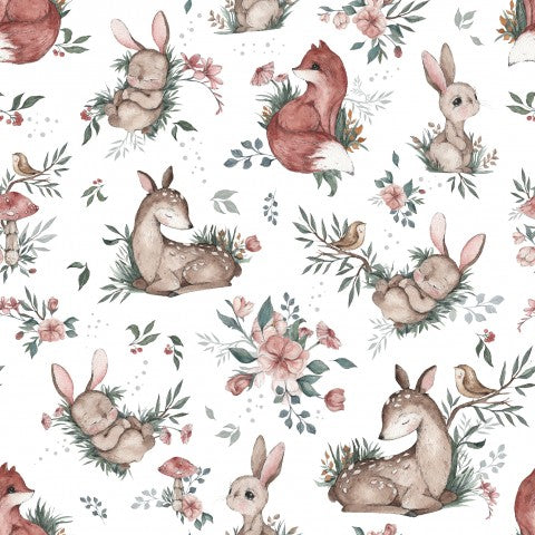 Muslin forest animals white 15x15cm