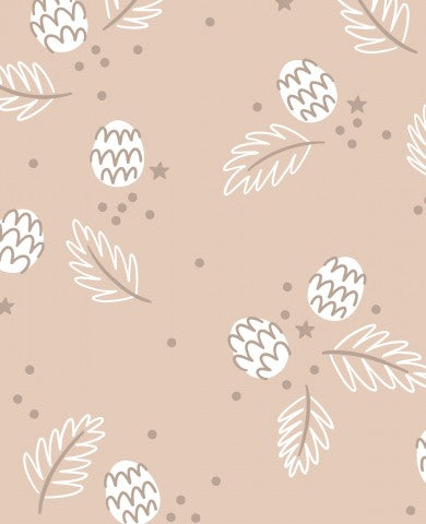  Pigne e foglie in raso di cotone su sfondo beige