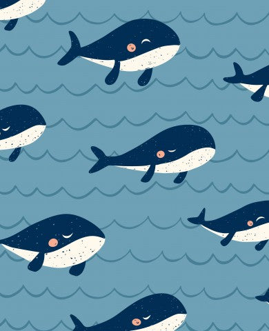 Jolies baleines bleues en satin de coton