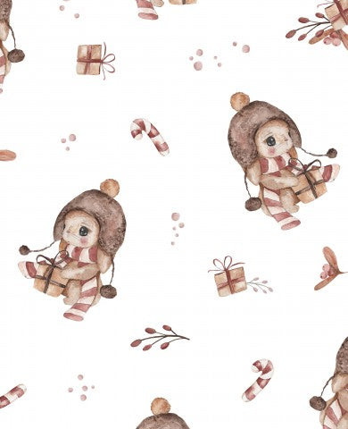 Panama Christmas pattern with teddy bear