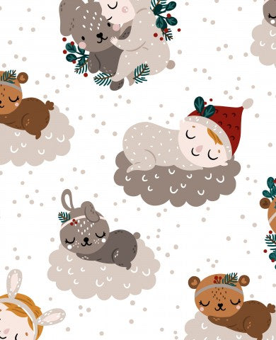 Animaux mignons et décorations de Noël en French Terry