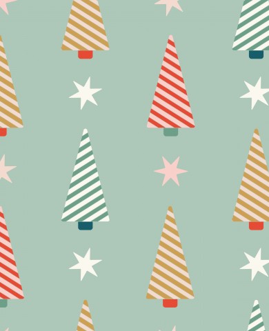 Sapins de Noël et étoiles en satin de coton sur fond vert