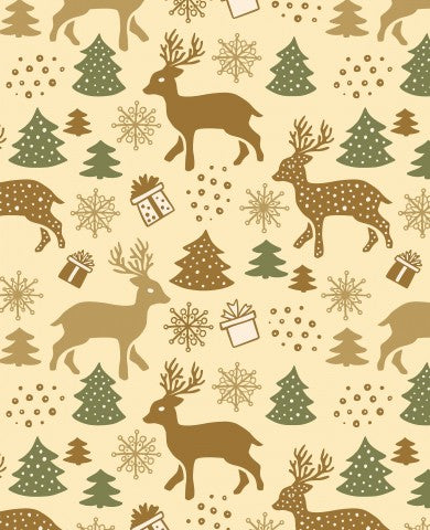 Muslin Christmas deer and fir trees beige