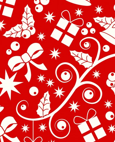 Symboles de Noël en satin de coton sur fond rouge