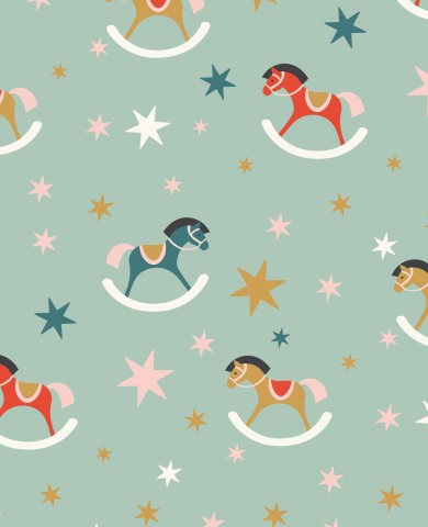 Chevaux à bascule et étoiles en satin de coton