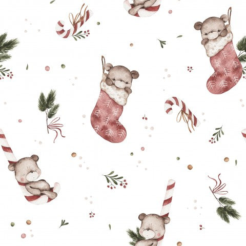 Jersey Christmas teddy 20x20cm white