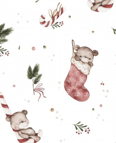 Wasserdichter Stoff Weihnachtsteddys 30x30cm weiß