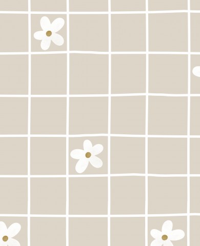 Jersey white checked with daisies BEIGE