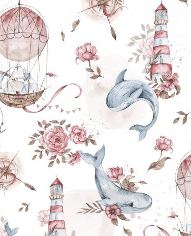 Waterproof fabric Whalers Adventures 30x30cm white