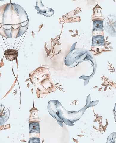 Wasserdichter Stoff Whales Adventures Jungen 30x30cm blau