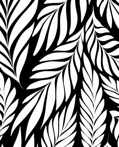 Muslin White and Black Large Tropical Leaves