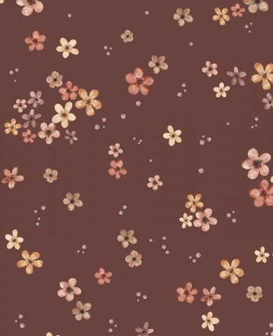  Tessuto impermeabile con piccoli fiori su sfondo marrone