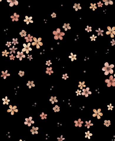Satin de coton sur fond noir avec des fleurs roses dessus