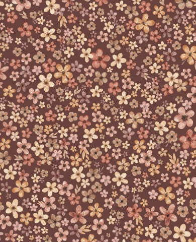 Tessuto impermeabile con un'immagine di un motivo floreale marrone e arancione