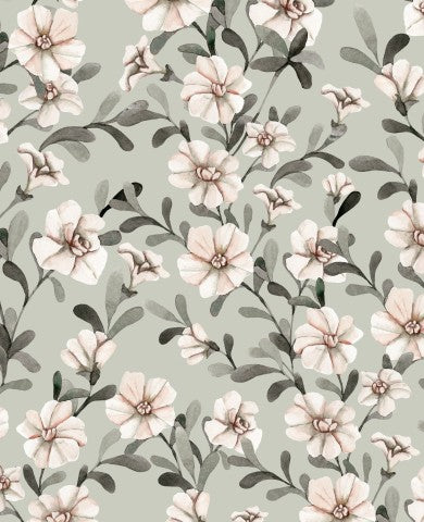  Motivo floreale Panama con fiori bianchi su sfondo verde