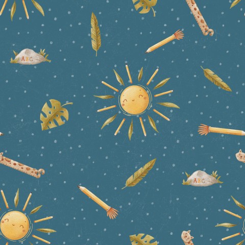 Schulstoffspezialität: Canvas Baumwolle Wild Kids School Coordinate Blue! Meterware zum nähen, perfekt für Schülerkleidung und Outdoor-Aktivitäten.