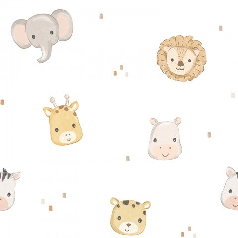  Tessuto impermeabile con sfondo bianco e vari animali sopra