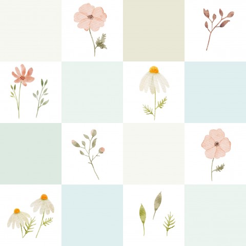 Wasserdichter Stoff wildflower patchwork flowers mint