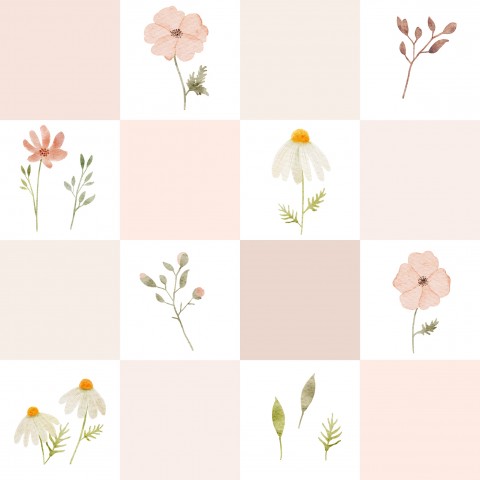 Waterproof fabric wilflower patchwork flowers pink