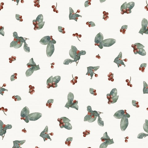 Satin Baumwolle Beeren und Blättern auf weißem Hintergrund