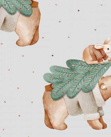  Magia natalizia in cotone grigio: Canvas Cotton Woodland Christmas Grey - ideale per i tuoi progetti invernali, come coperte, sciarpe o coperte per bambini