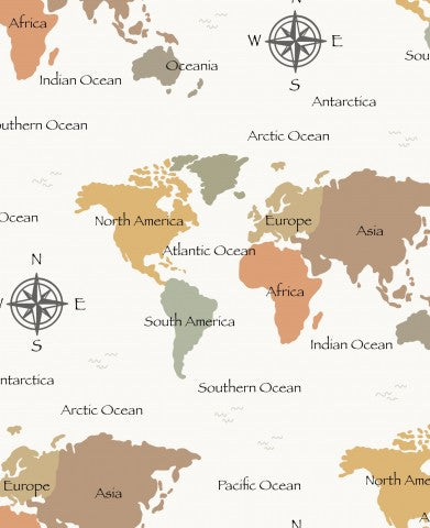 Muslin World Map Warm Off White