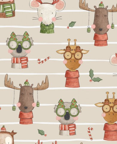 Wasserdichter Stoff Xmas animals beige