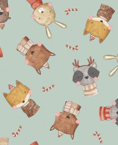  Tela di cotone natalizia in cotone Xmas Forest Friends Blue - Design naturale, leggermente lucido, ideale per progetti di cucito, metro di cotone in blu, Natale